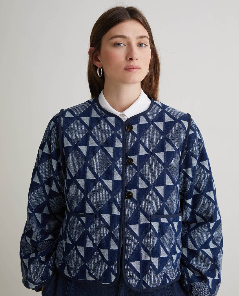 Veste courte en coton jacquard bleu indigo Yerse Canada