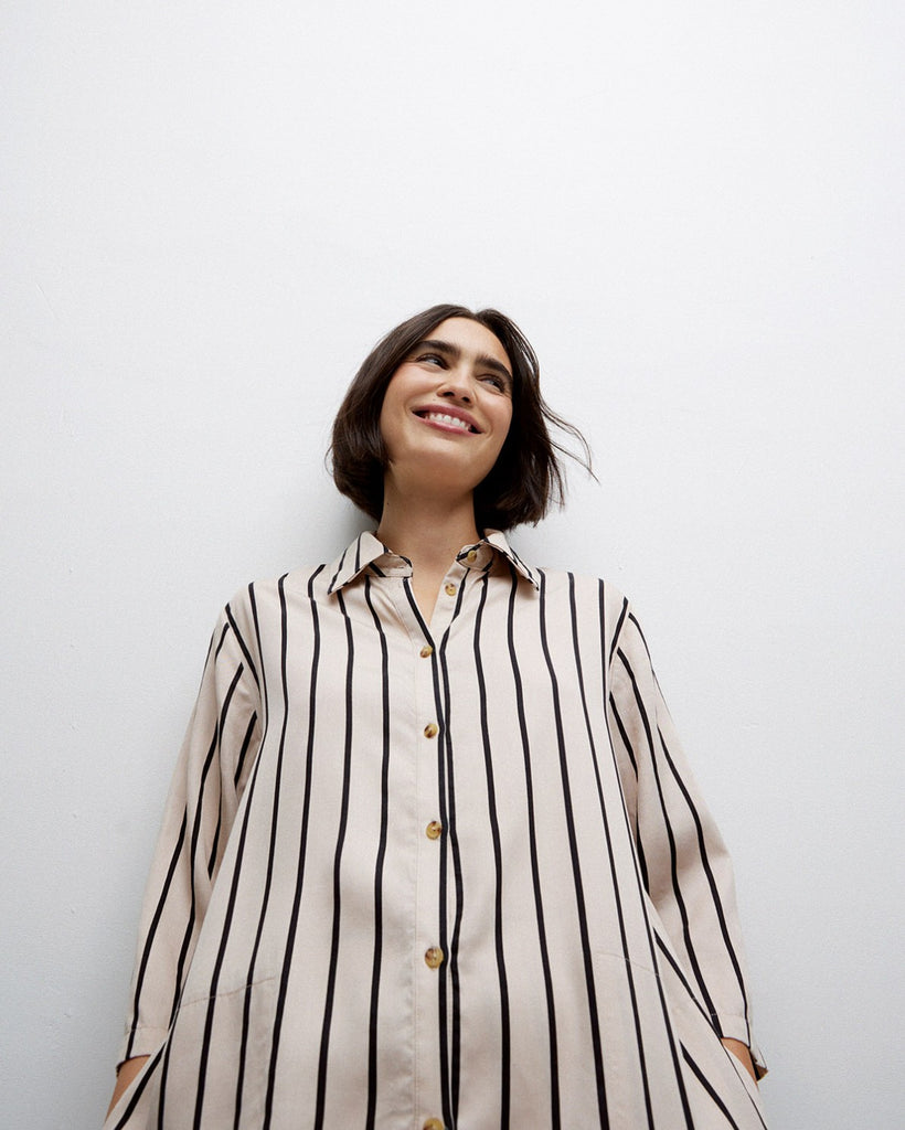 Robe en lyocell col chemise écru Yerse Canada