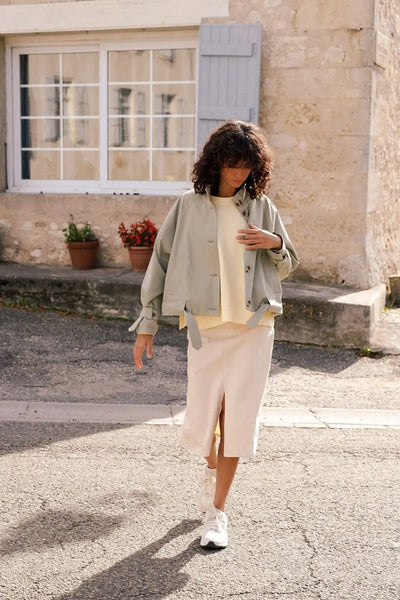 Jupe crayon en denim crudo Indi & Cold chez Jupon Pressé, Québec, Canada