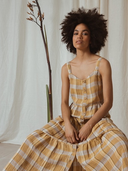 Robe longue à carreaux jaune Indi & Cold chez Jupon Pressé, Québec, Canada