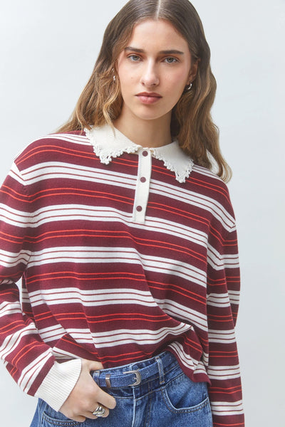 Pull polo à rayures Prego bourgogne Suncoo Québec, Canada