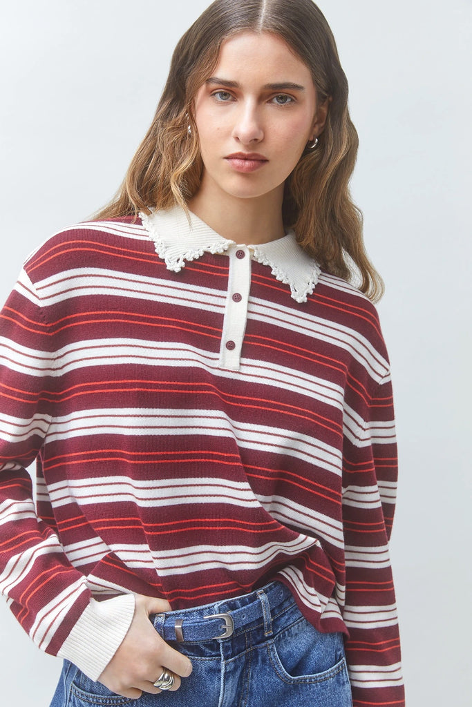 Pull polo à rayures Prego bourgogne Suncoo Québec, Canada