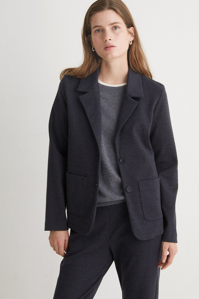 Blazer en maille jacquard à carreaux bleu marine Yerse Québec, Canada