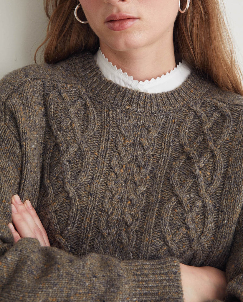 Pull torsadé en laine mérinos marron Yerse Canada