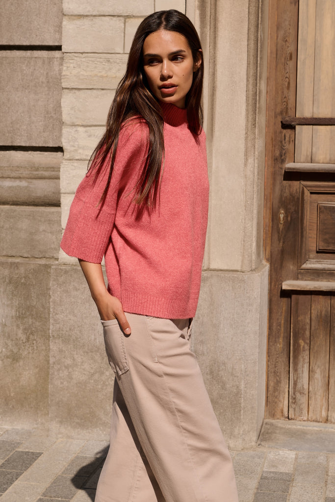 Sweater with ribbed three-quarter sleeves and mock neck Yaya Québec, Canada