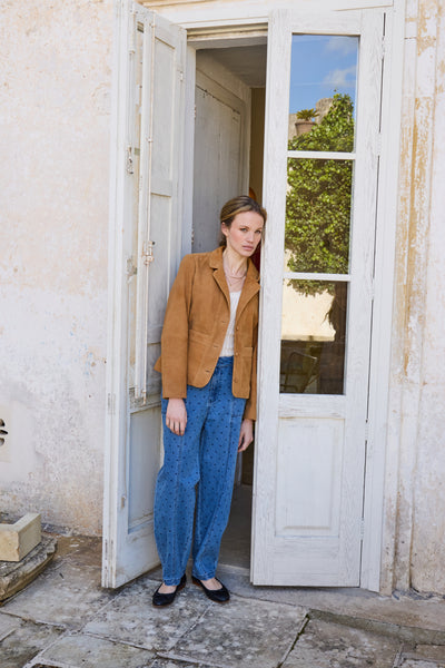 Jean à pois Ircaroline bleu moyen Atelier Rêve Québec, Canada