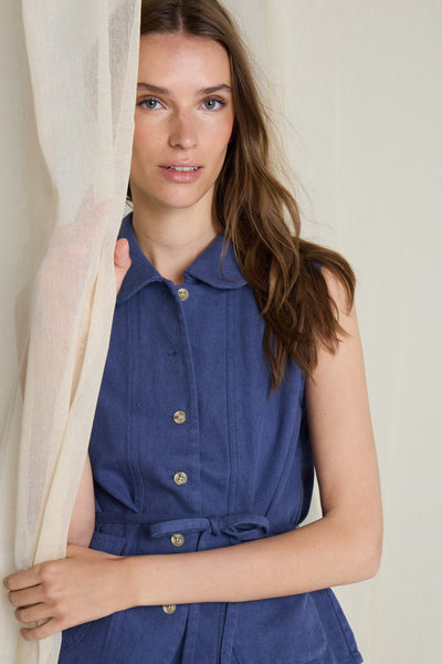 Blouse lin/coton Irkunis - bleu indigo Atelier Rêve Québec, Canada