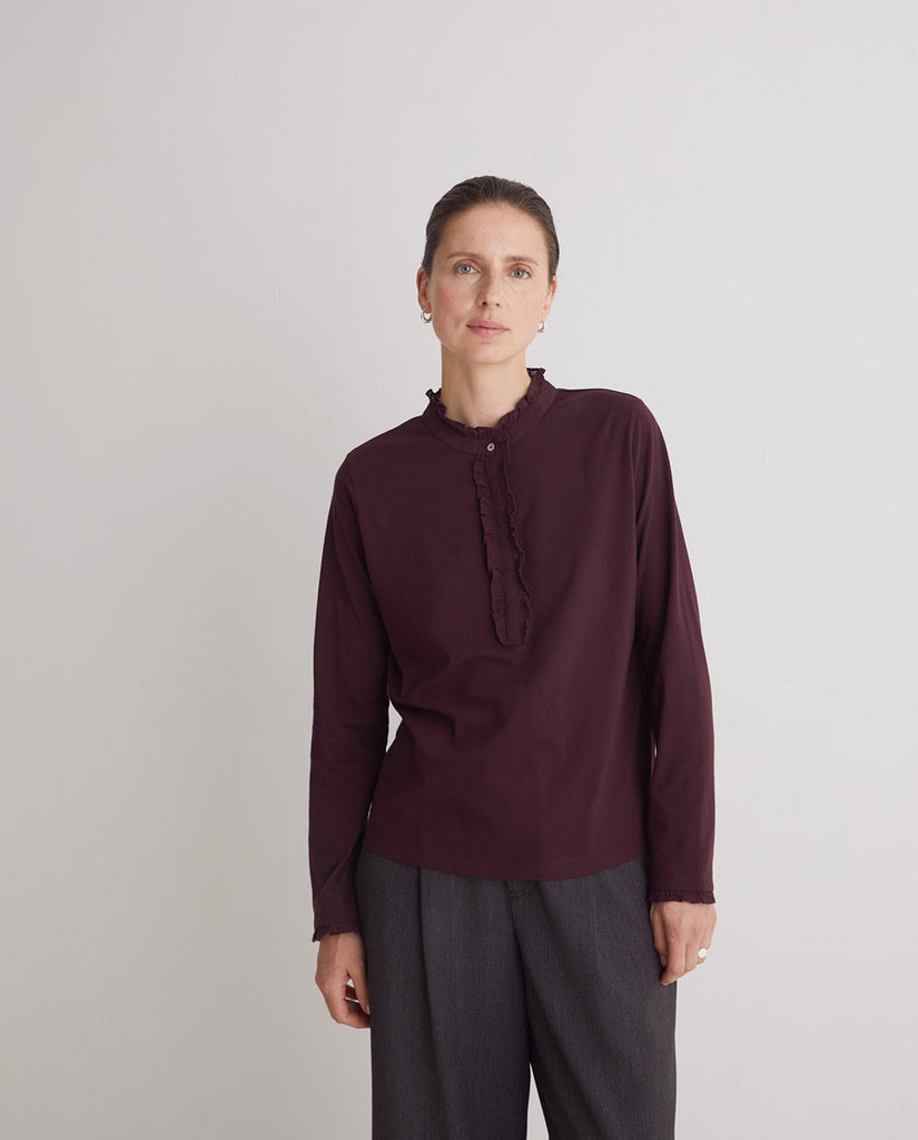 Tee-shirt 100% coton à volants aubergine Yerse Canada