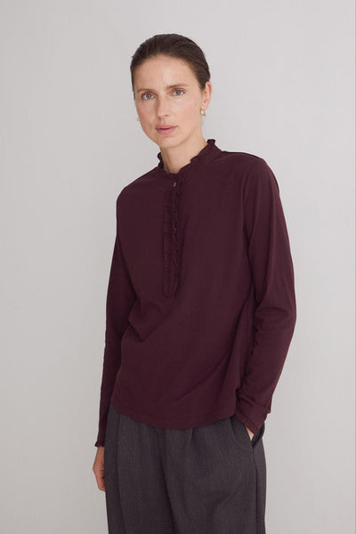 Tee-shirt 100% coton à volants aubergine Yerse Québec, Canada