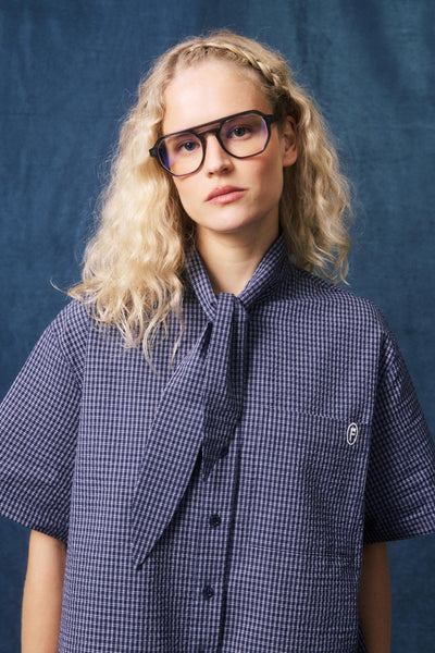 Chemise ample à carreaux Naomi bleu marine FRNCH Québec, Canada