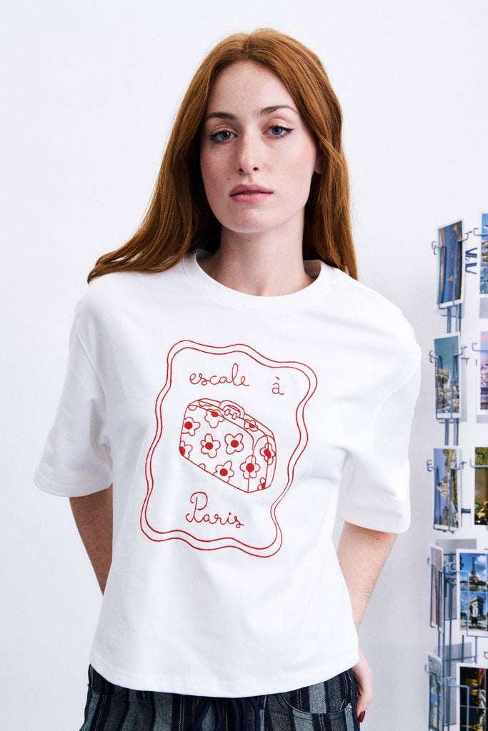 Tee-shirt brodé Valise - escale à Paris FRNCH QUÉBEC CANADA