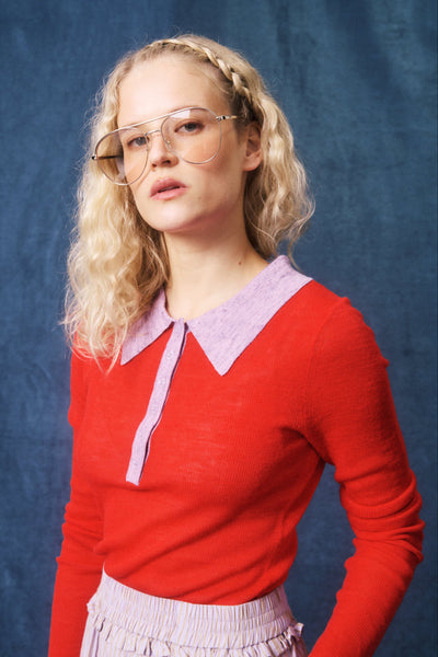 Pull léger avec col polo Gabriella - rouge FRNCH Québec, Canada