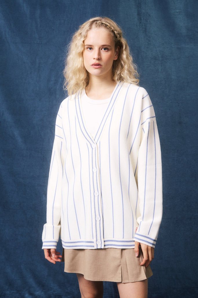Cardigan long à rayures Nina crème FRNCH Québec, Canada
