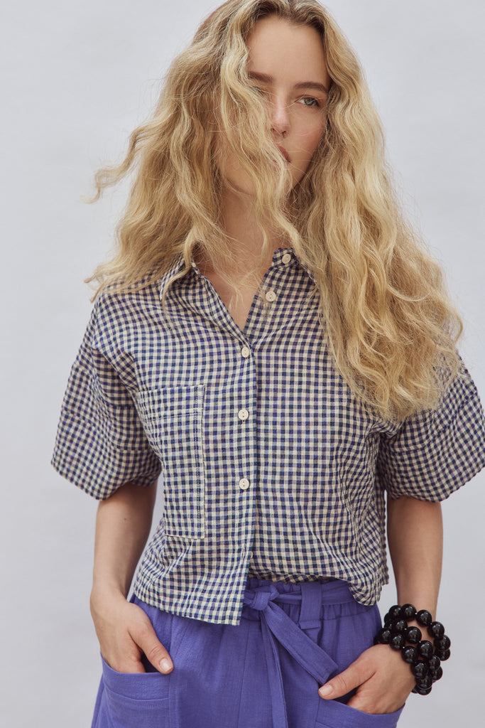 Chemise Clara bleu mauve Ève Gravel Québec, Canada