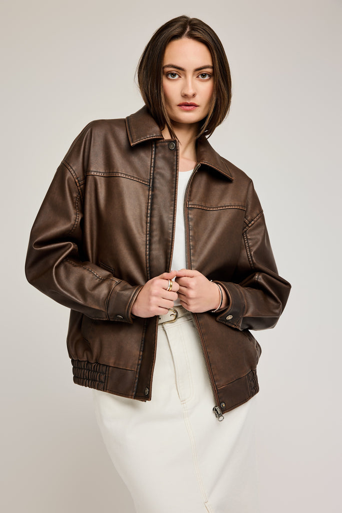 Danica Vegan Leather Bomber Gentle Fawn Canada