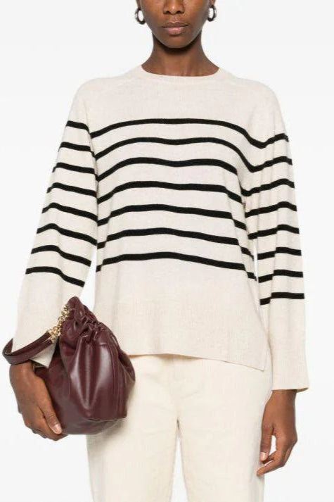 Pull mélange de laine rayé écru noir Yerse Québec, Canada