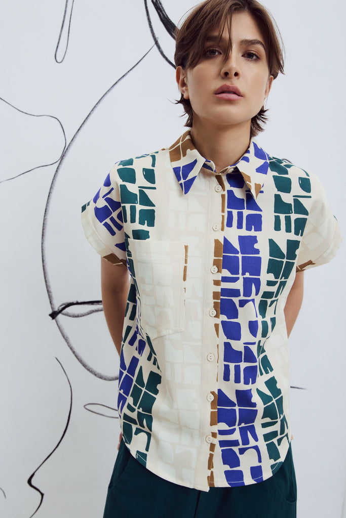 Chemise Jahana totem bleu Ève Gravel Québec, Canada