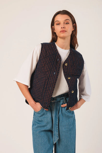Gilet matelassé en micro velours côtelé vichy Indi & Cold Québec, Canada