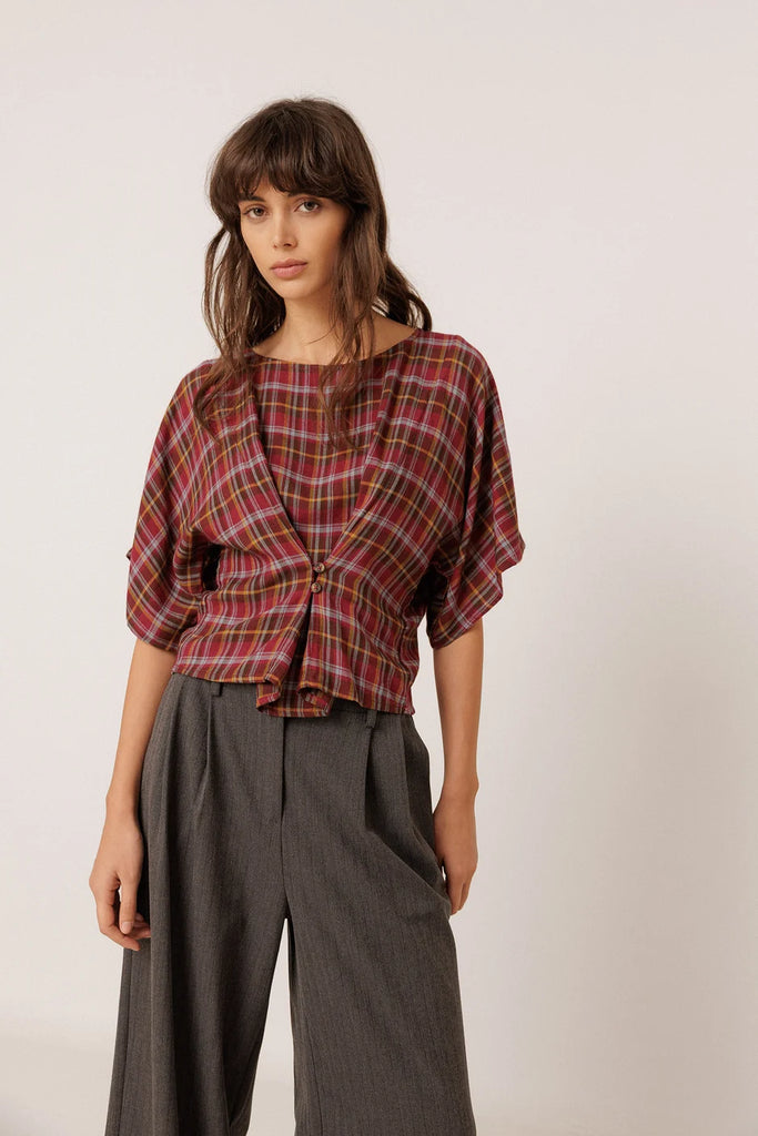 Blouse courte à carreaux multicolores Indi & Cold Québec, Canada