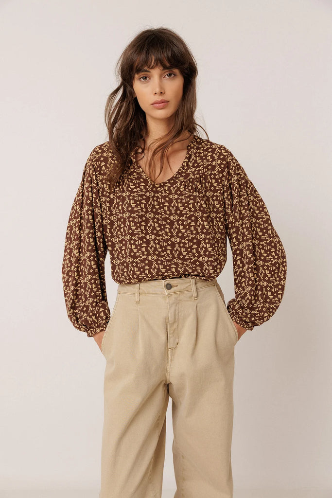 Blouse imprimé ethnique chocolat Indi & Cold Québec, Canada